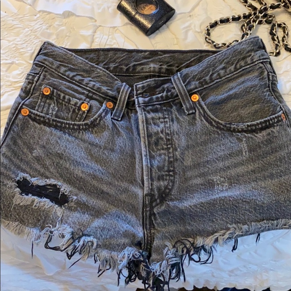 Levi’s 501 black distressed denim shorts